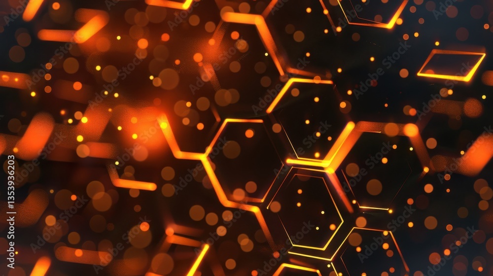 Poster a modern abstract background featuring glowing hexagons with a futuristic light effect.