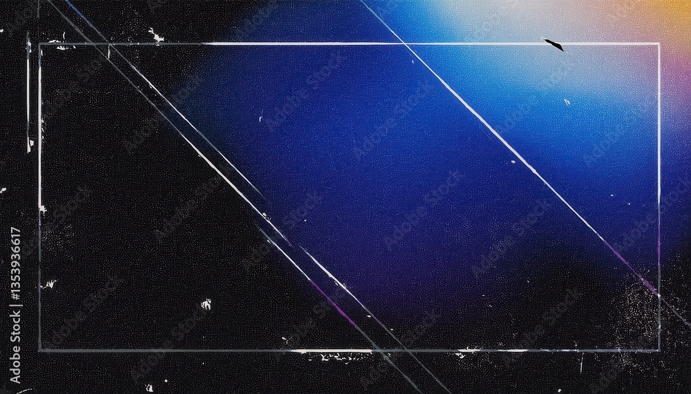 Aufkleber distorted cosmic glitch texture with blue light flare and grainy noise, abstract digital background 