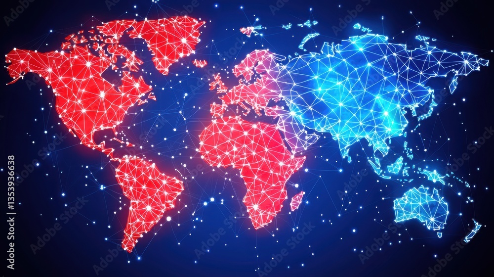 Poster world map featuring a blue background representing real-time ai-driven trading signals for global fi