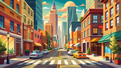 Fototapeta premium New York City street road in Manhattan at summer time. Urban big city life concept background.