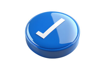 Blue button with white check 3d render icon Isolated on White and Transparent Background PNG Image.