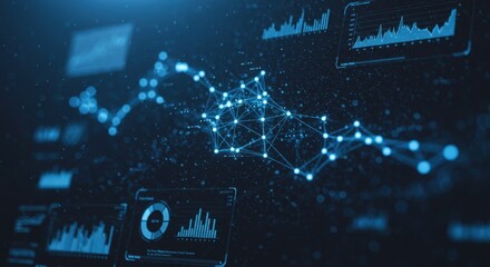 Abstract Digital Data Visualization with Graphs and Networks in a Blue Color Palette