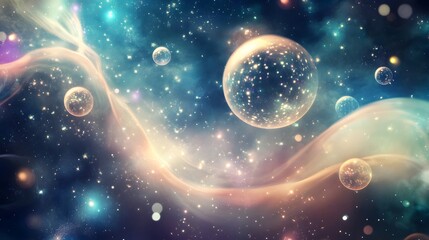 Cosmic Symphony: An awe-inspiring depiction of the universe, showcasing swirling nebulae, radiant stars, and ethereal celestial bodies, evoking a sense of wonder and infinite possibilities.