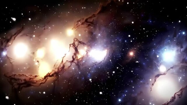 Beautiful Dynamic Animation of a Nebula in Deep Space Featuring Bright Stars and Colorful Gas Clouds, Creating a Stunning Visual Experience Lasting Several Seconds