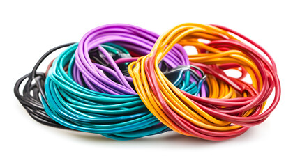 Many colorful electrical wires isolated on white
