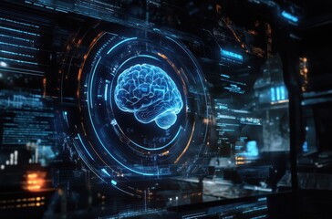 Obraz premium Holographic projection of a digital brain,