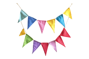 Colorful Bunting Party Decoration Isolated on White and Transparent Background PNG Image.