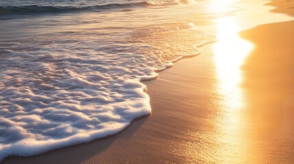 Golden Shores: The sun kisses the shoreline, washing the sand in gold and igniting the waves. a sense of peace and serenity, inviting you to breathe.