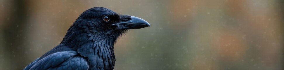 Crow bird isolated against simple background, bird front, monochrome art