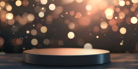 Elegant Product Display Podium with Golden Bokeh Lights