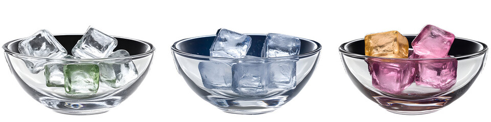 Ice cubes in a glass bowl isolated on transparent background ,
