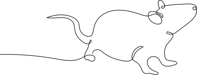 Mouse in continuous line art drawing style. Minimalist black linear sketch isolated on white background. Rat animal vector illustration