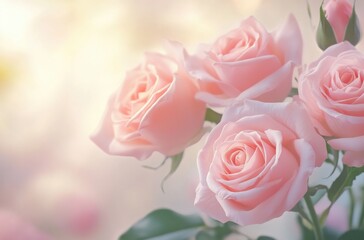 Naklejka premium Romantic light pink roses with a pastel tone, soft and smooth