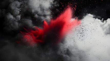 Explosion of Colors: An eye-catching burst of vibrant red powder erupts against a smoky backdrop, creating a dramatic visual statement. Capturing the raw energy and dynamic forces.