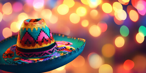 Festive Mexican Sombrero with Colorful Lights