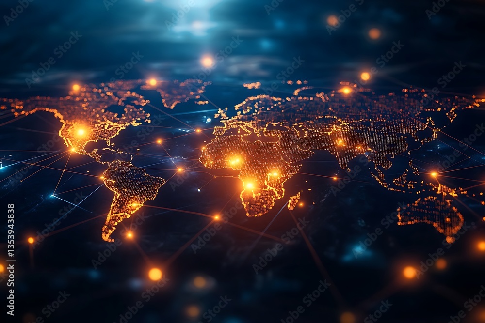 Aufkleber global communication network connecting world continents with data flow