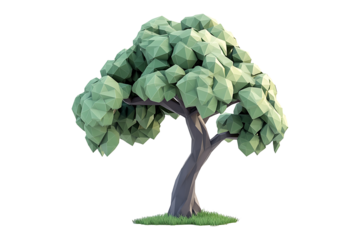 Low poly 3D design of a green tree Isolated on White and Transparent Background PNG Image.