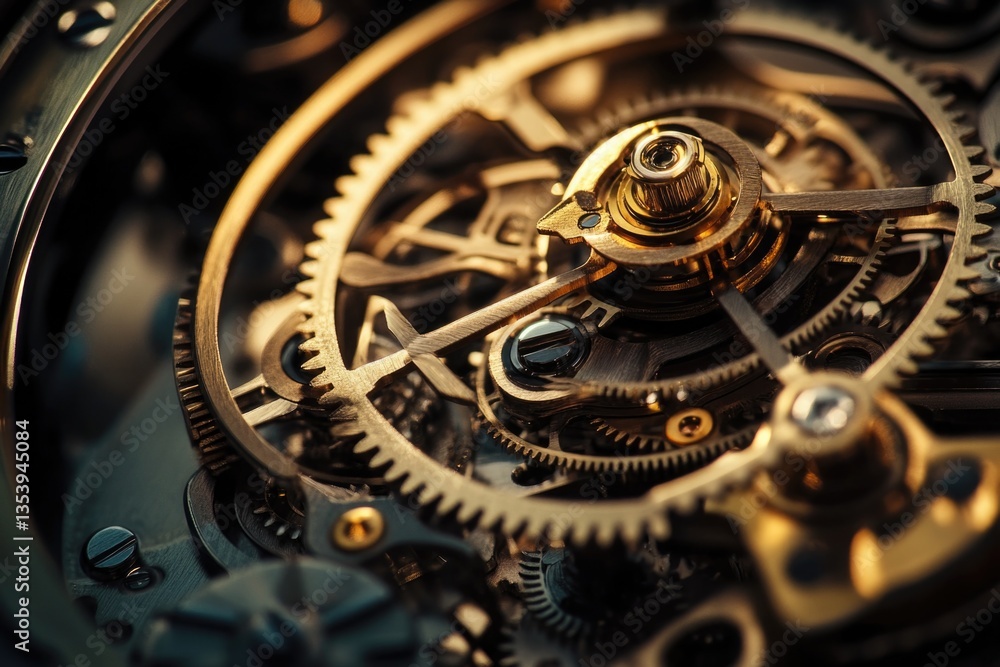 Poster a close-up view of a clock's inner mechanisms, showing intricate gears and details