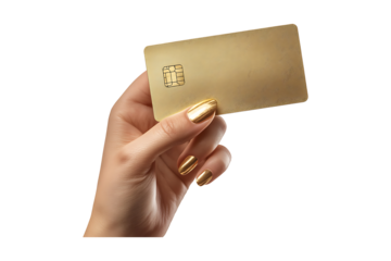 Luxury Gold Credit Card Isolated on White and Transparent Background PNG Image.