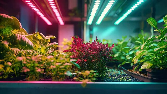 Indoor Gardening Under Pink and Teal LED Grow Lights