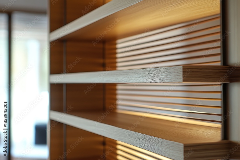 Aufkleber a close-up view of wooden slats on a shelf, ideal for use in design or photography projects where a 