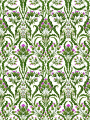 Seamless pattern with thistles in retro style.
