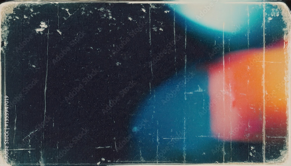 Poster grunge abstract bokeh texture with vintage distressed overlay, moody dark background with blue and o