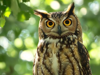Obraz premium Close-up photo of an owl perched on a tree branch