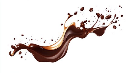 Fototapeta premium Dynamic chocolate splash with realistic fluid motion, isolated on a white background. Vector illustration in a flat design style, ideal for food packaging, branding, and advertising.