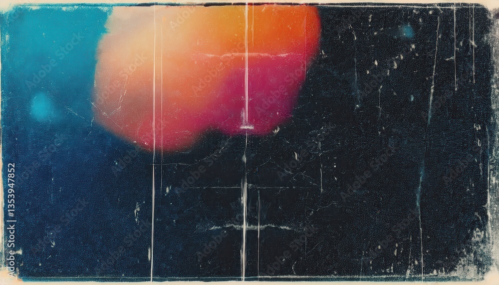 Poster grunge abstract bokeh texture with vintage distressed overlay, moody dark background with blue and o