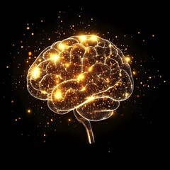 Mind's Golden Sparks: A luminous representation of the human brain, emanating a warm, golden glow, symbolizes intelligence, and cognitive function. capturing the intricacies of thought.