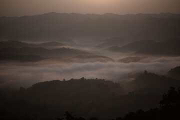 Morning fog on high mountains.