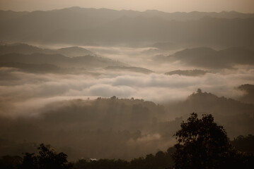 Fototapeta premium Morning fog on high mountains.
