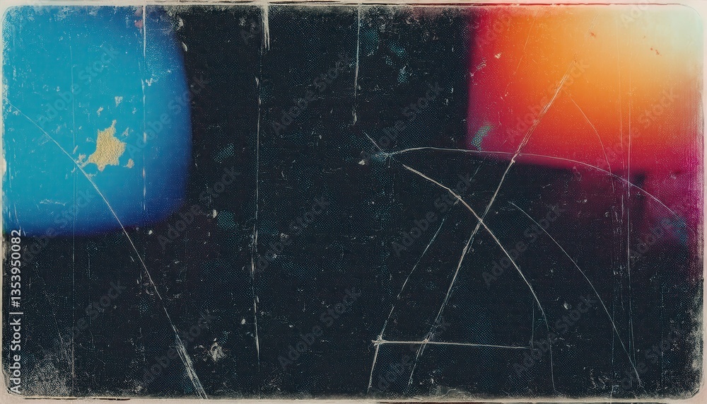 Poster grunge abstract bokeh texture with vintage distressed overlay, moody dark background with blue and o