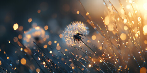 Golden Dandelion Seeds with Sparkling Bokeh