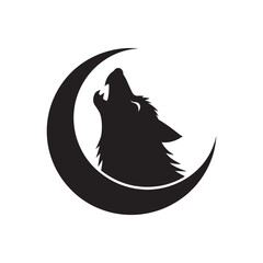 Howling Wolf Silhouette in Crescent Moon – Vector Icon