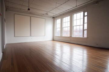 Obraz premium Bright Minimalist Art Gallery Interior With Large Windows And Natural Light