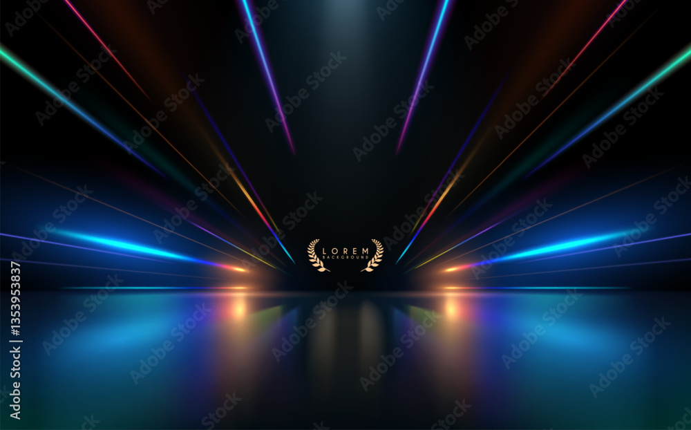 Poster neon light rays with reflection effect