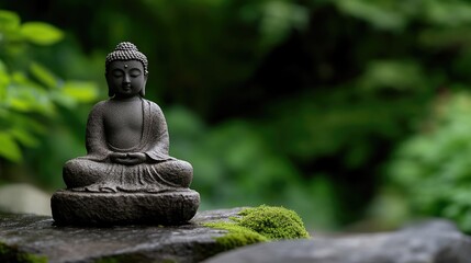 Peaceful Buddha statue in serene natural setting