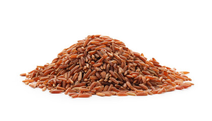 Pile of raw brown rice isolated on white