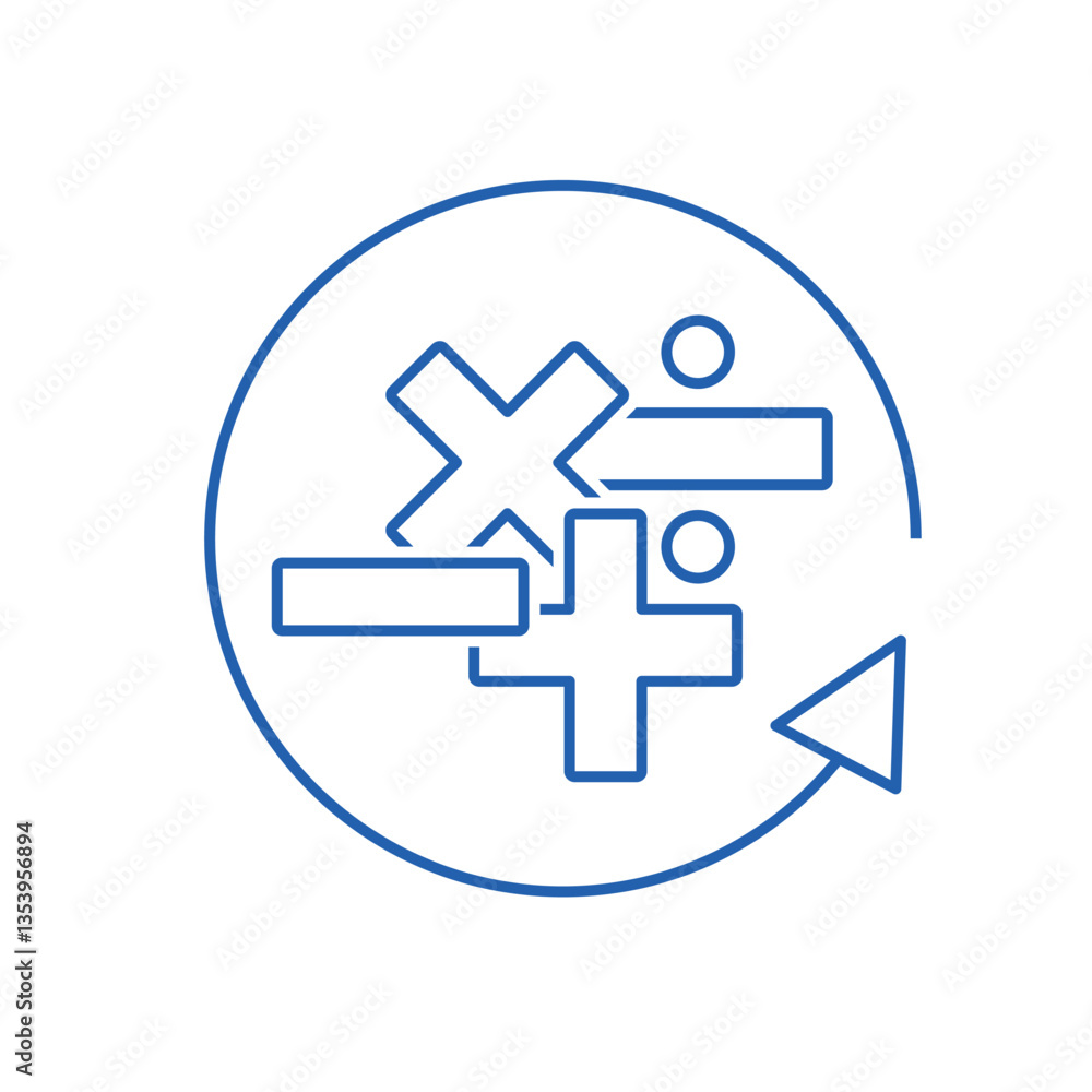 Poster calculation. mathematical process. analysis, accounting, planning. vector linear icon isolated on wh