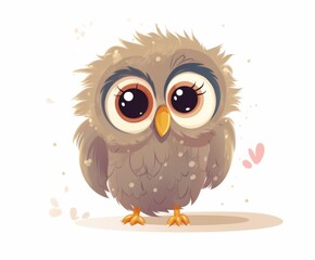 Fototapeta premium Cute Minimalist Cartoon Owl with Glittery Heart Fart on Pure White Background for Nursery Wall Art, Vector, Isolated, Cut Out