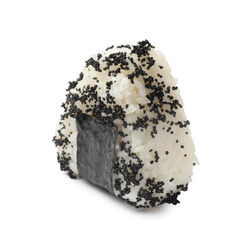 Tasty tobiko onigiri (Japanese rice ball) isolated on white