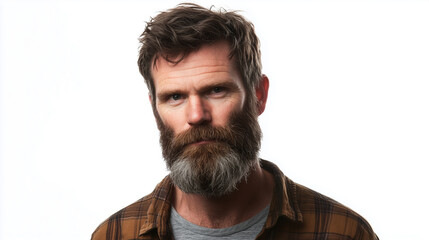 Obraz premium A Man with a Classic Medium-Length Beard, Styled Naturally with a Slightly Rugged Texture, Fully Isolated, White Background, Generated AI 