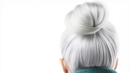 Naklejka premium Promotional Image of a Woman with Platinum Hair Styled into a High Bun, Cool Icy Tones, Fully Isolated, White Background, Generated AI 