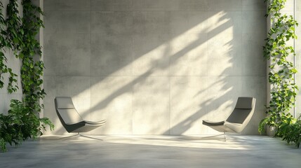 Two modern chairs are placed in an eco friendly interior