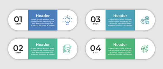Fourstep process with a light bulb a checklist gears and a target.