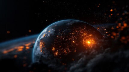 Fiery Planet: A Cosmic Night View