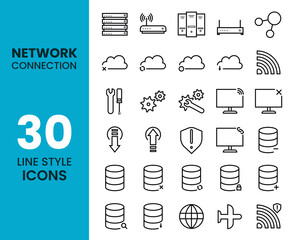 Network and connection icon set with outline style