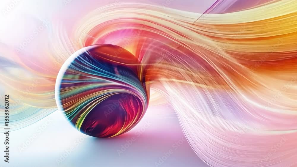 Poster color sphere in the stream: an abstract composition features a captivating, multicolored sphere. dyn